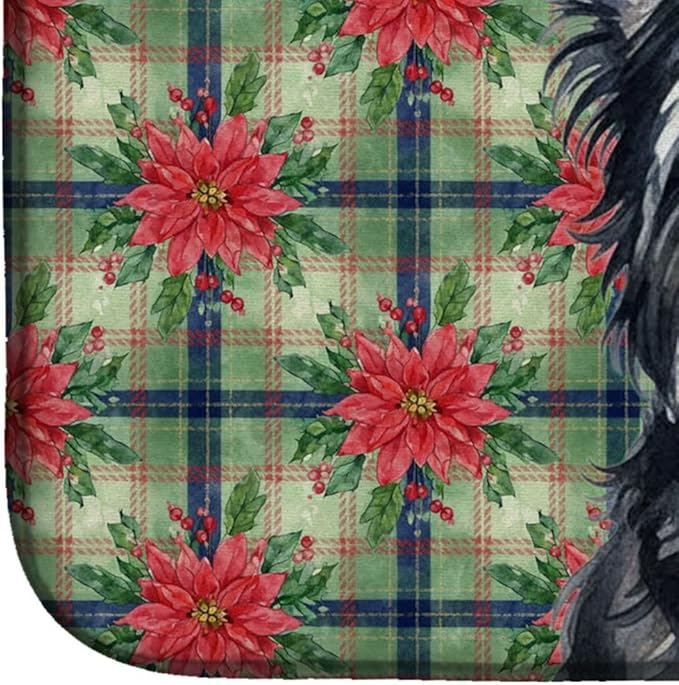 Caroline's Treasures Black Skye Terrier Christmas PoinsettIas Dish Drying Mat Absorbent Dish Drying Mat Pad for Kitchen Counter Dish Drainer Mat for Countertop, 14 x 21", Multicolor