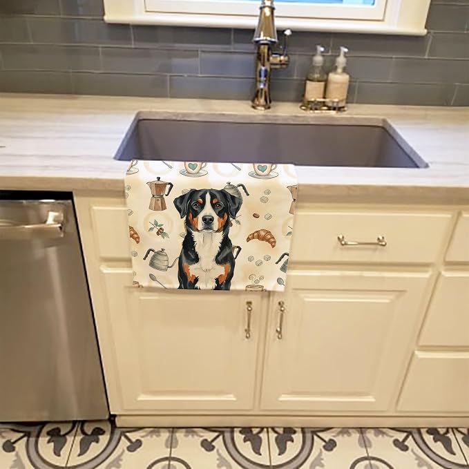 Caroline's Treasures Greater Swiss Mountain Dog Coffee Bar Kitchen Towel Velour Plush Front and Cotton Loop Back Machine Washable