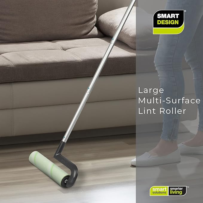 Smart Design Large Mega Floor Lint Roller with Ergonomic Handle - Aluminum Tubes - Includes Adhesive Sheets - for Cleaning, Carpet, Car, Clothing, and Pet Hair - 12.5 x 42 Inch
