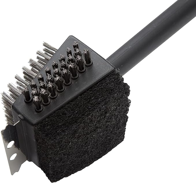 Cuisinart CCB-4125 4-in-1 Grill Cleaning Brush with Stainless Steel Wire Bristles - Scour Pad - Grill Scraper - 13" Handle Length
