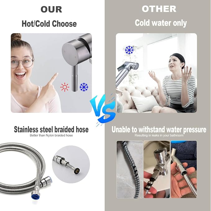 Chomely Warm Water Handheld Bidet Sprayer for Toilet, Mounted on Bathroom Vanity, Cloth Diaper Jet Sprayer Attachment for Feminine Wash, Muslim, Ducha Para Toilet, Pet Shower, Brushed Nickel