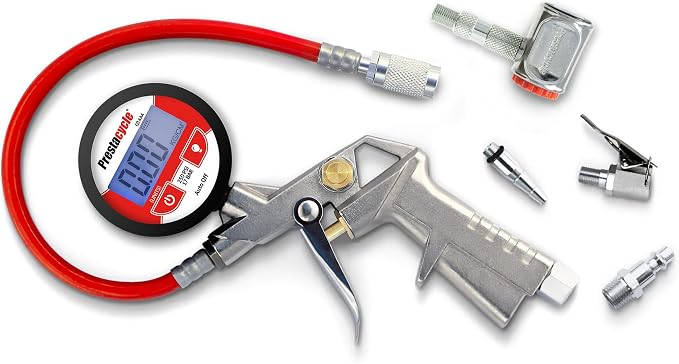 Prestaflator Bike Tire Inflator, Presta & Schrader Valve Air Compressor Tool – Works with Tubeless & Standard Tires – Bike & Car Air Compressor Tire Inflator for MTB & Road Bikes