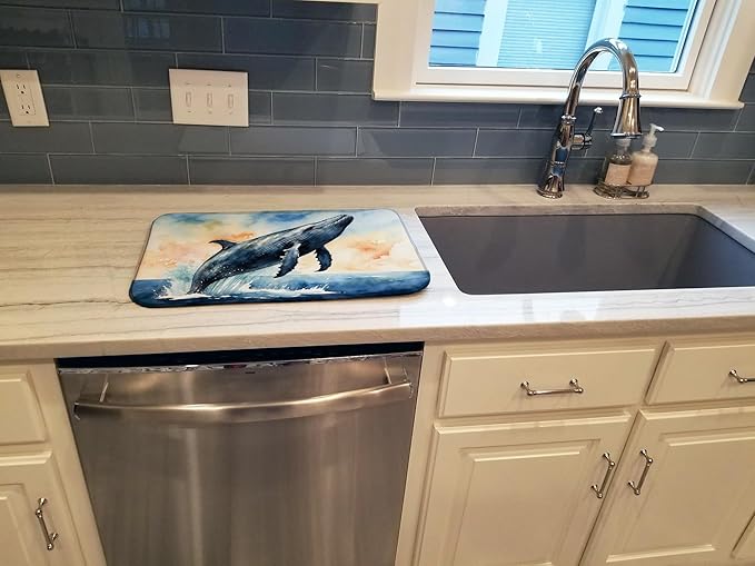 Caroline's Treasures Humpback Whale Breaching Dish Drying Mat Absorbent Dish Drying Mat Pad for Kitchen Counter Dish Drainer Mat for Countertop, 14 x 21", Multicolor