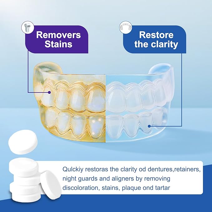 Retainer Cleaner Tablets 150 Count (5 Months Supply) Denture Cleaning Tablets Remove Stains & Plaque for Invisalign Aligner Mouth Guard Night Guard