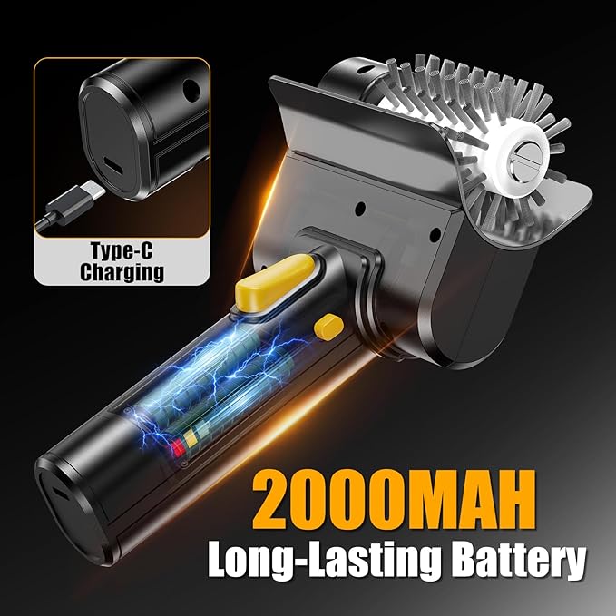 Electric Grill Brush, Heavy-Duty Cordless BBQ Brush with Stainless Steel Bristles, 2000mAh Rechargeable Battery, 1100RPM Motorized Grill Cleaner for Grates, Griddles and Smoker