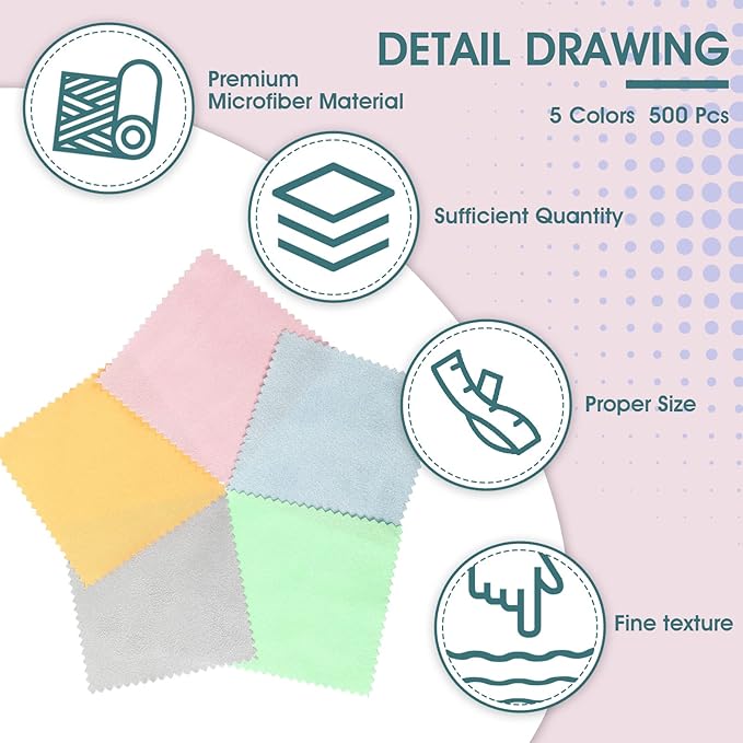 Hoteam 500 Pcs Jewelry Cleaning Cloth Silver Polishing Cloth Jewelry Cleaner Cloth Jewelry Wipes for Silver Gold Platinum Remover Keep Brass Coin Ring Silverware Watch Clean and Shiny, 5 Colors