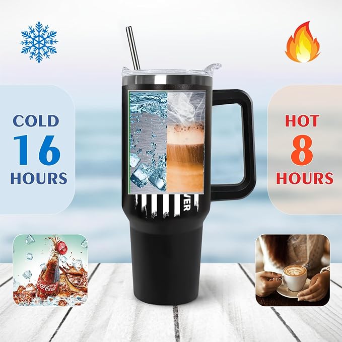 Ceovfoi 40 oz Grandpa Tumbler with Handle Lid and Straw,Black Grandpa Stainless Steel Cups Mug water Botter,Fathers Day Gift For Grandpa From Grandson,Granddaughter