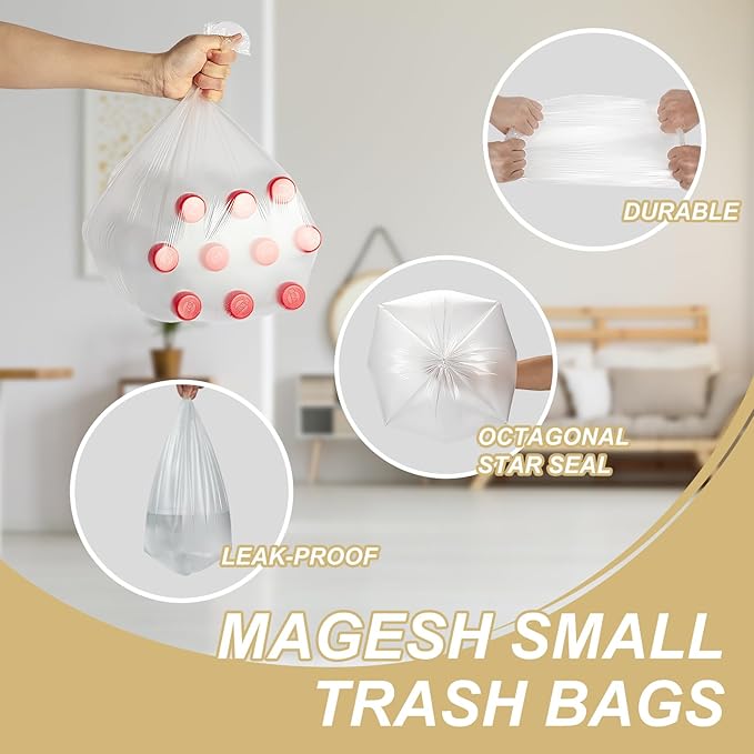 Magesh 8-10 Gallon Trash Bag Strong, Leakage-Free, Medium Garbage Bags Unscented Thick for Bathroom, Office, Kitchen Medium Trash Can, 60L, 105 Bags, Clear
