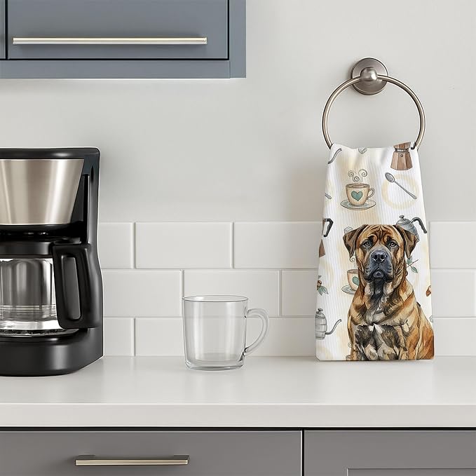 Caroline's Treasures Brindle Boerboel Coffee Bar Kitchen Towel Velour Plush Front and Cotton Loop Back Machine Washable