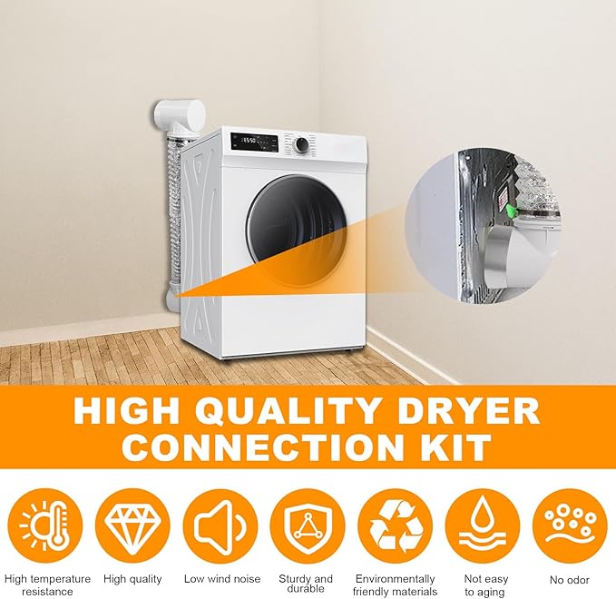 Dryer Vent Hose for Tight Space, Indoor 4in Dryer Vent Vacuum Hose Connector Attachment with Double 90 Degree Elbow, 9.84ft Aluminum Exhaust Hose
