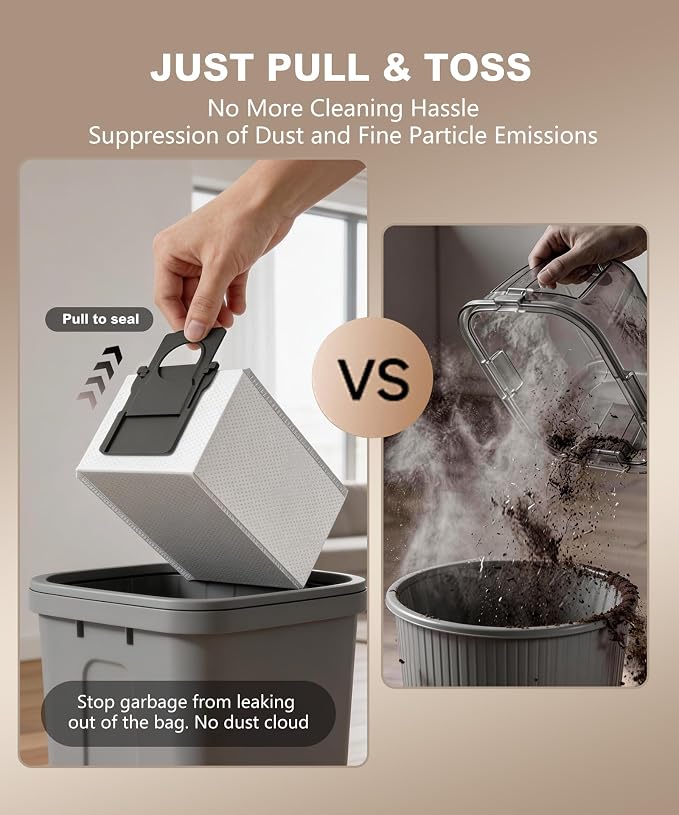 Touchless Vacuum Automatic Dustpan, Bagged Design with Replaceable Dust Bags, Up to 3-Month No Cleaning, 26,000Pa Powerful Suction, One-Touch Auto & Manual Mode for Pet Hair Kitchen & Salon