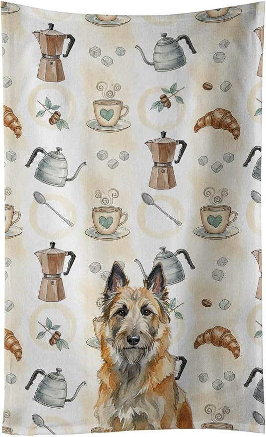 Caroline's Treasures Belgian Laekenois Coffee Bar Kitchen Towel Velour Plush Front and Cotton Loop Back Machine Washable