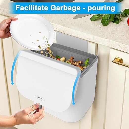Naisu 3 Pack 1.12 Gallon Kitchen Garbage Bin for Counter Top or Under Sink, Stick on the Wall，Hanging Small Trash Can with lid for Cupboard/Bathroom/Bedroom/Office(White)