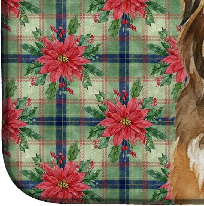Caroline's Treasures Brown Bearded Collie Christmas PoinsettIas Dish Drying Mat Absorbent Dish Drying Mat Pad for Kitchen Counter Dish Drainer Mat for Countertop, 14 x 21", Multicolor
