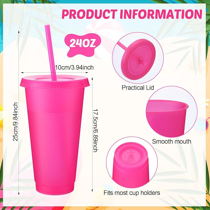 Honeydak 60 Pack Tumbler with Straw and Lid Bulk Cups for Gifts Water Bottle Iced Coffee Travel Mug Cup Reusable Plastic Tumblers for Party Birthdays 24-27 oz (Rose Red Color)