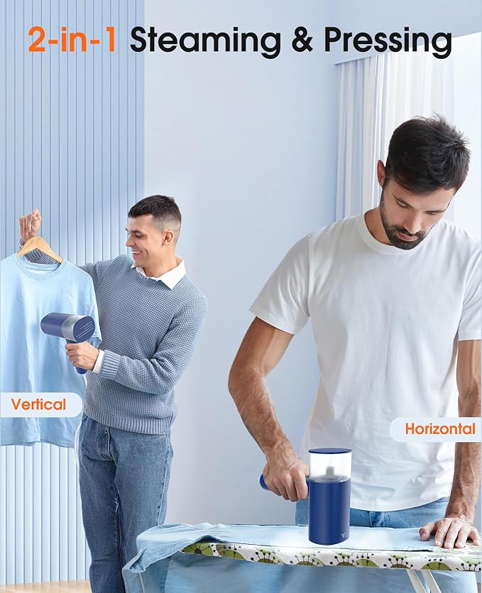Handheld Steamer for Clothes, 1200W Foldable Travel Steamer, 20 Sec Preheat Garments Wrinkle Remover, 120V Portable Hand Iron with 150ml Water Tank, Clothes Steamer for Home Travel Blue