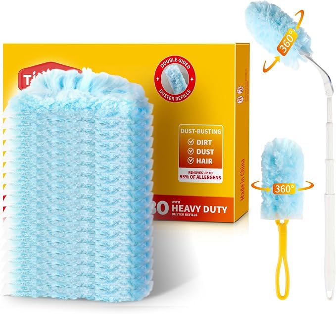 Duster Refills for Swiffer Dusters, Multisurface 360 Dusters with 3ft Extendable Handle and 1 Short Handle, Disposable Duster kit for Dusting Furniture Blinds Fans Walls