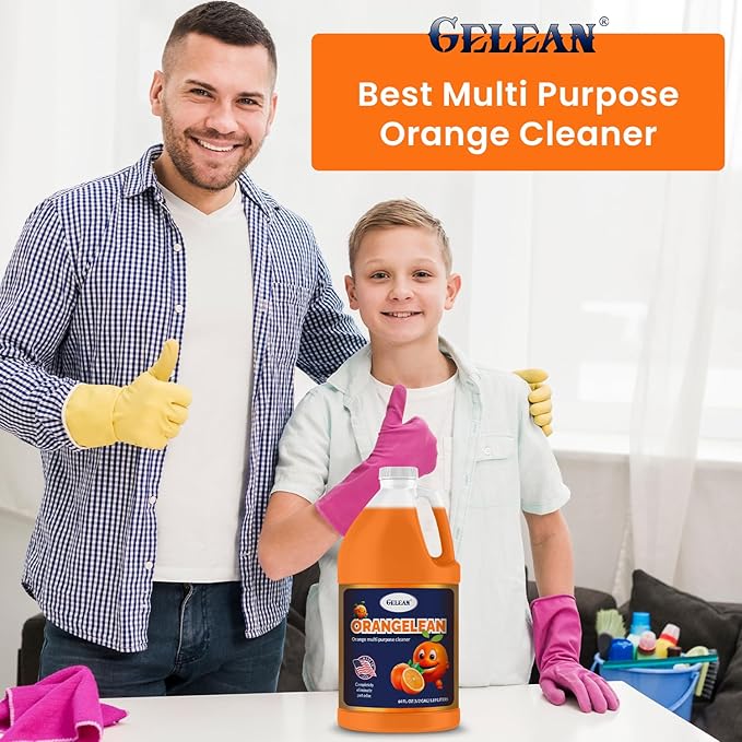 Multi Purpose Cleaner Pet Odor eliminator 64oz - Concentrate MAKES 32 GALLON - MADE IN USA- pH Neutral - Strong Floor Cleaner Odor eliminator - Stain Remover Cleaner & Deodorant (64 Fl Oz, Orangelean)