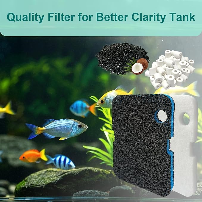 18 Pack Filter Media Compatible with Penn-Plax Cascade 1200 & 1500 CCF4UL/CCF5UL Canister Aquarium Filters, Includes Bio-Sponge Filters, White Floss Pads, Activated Carbons, Ceramic Rings & Mesh Bags