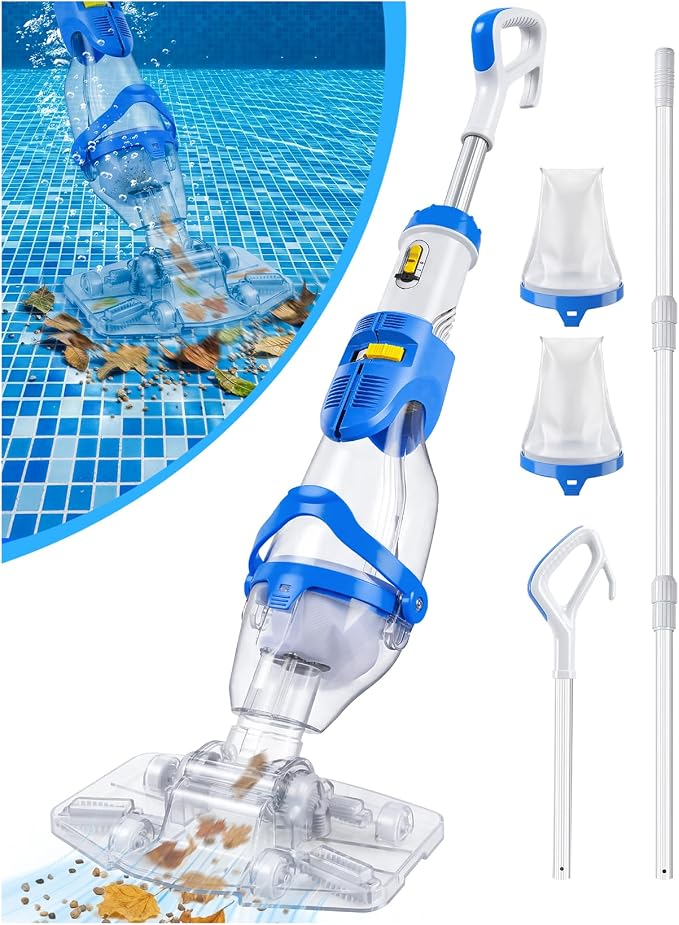 LanOcean Cordless Pool Vacuum for Inground Pool, Flow Adjustable, Transparent Brush Head–Visible Cleaning, 1140GPH Powerful Suction Handheld Pool Vacuum for Above Ground Pool, 70Mins Runtime-Blue