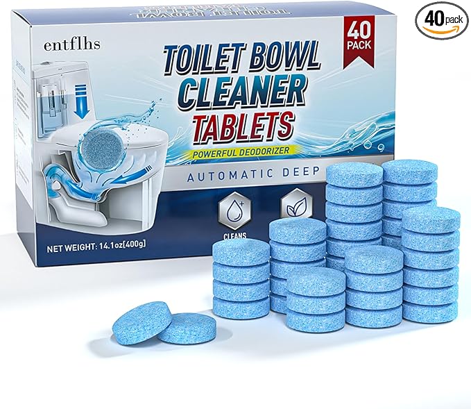 Toilet Bowl Cleaner Tablets 40 Pack, Long-Lasting Drop-in Tank Tablets with Sustained-Release Technology, Fight Tough Stains & Odors, Household & Commercial Use, Compatible with Most Toilets-Standard