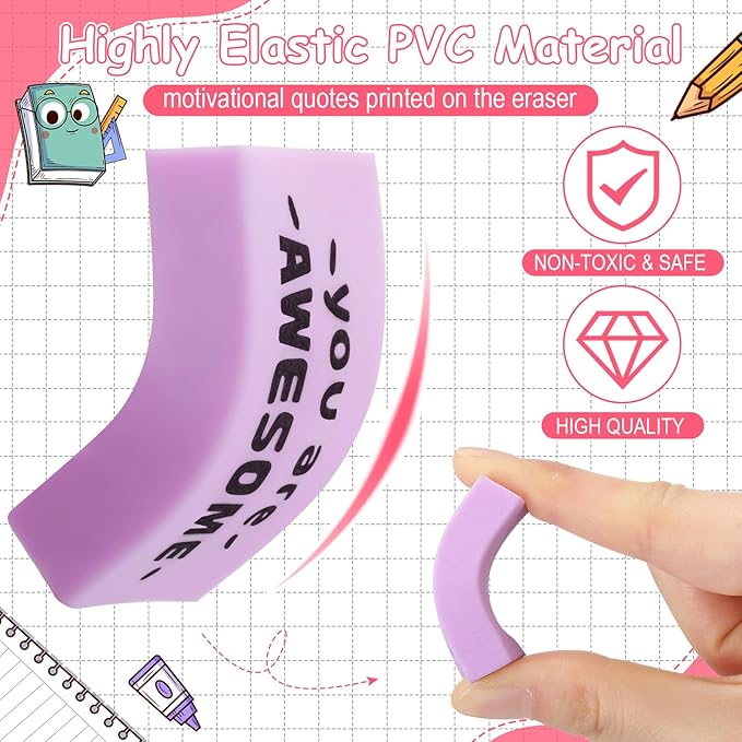Resurhang 180 Pcs Erasers Bulk for Kids Inspirational Pencil Erasers Bulk for Drawing Motivational Big Eraser School Supplies for Classrooms Back to School Office (Motivational,Macaron)