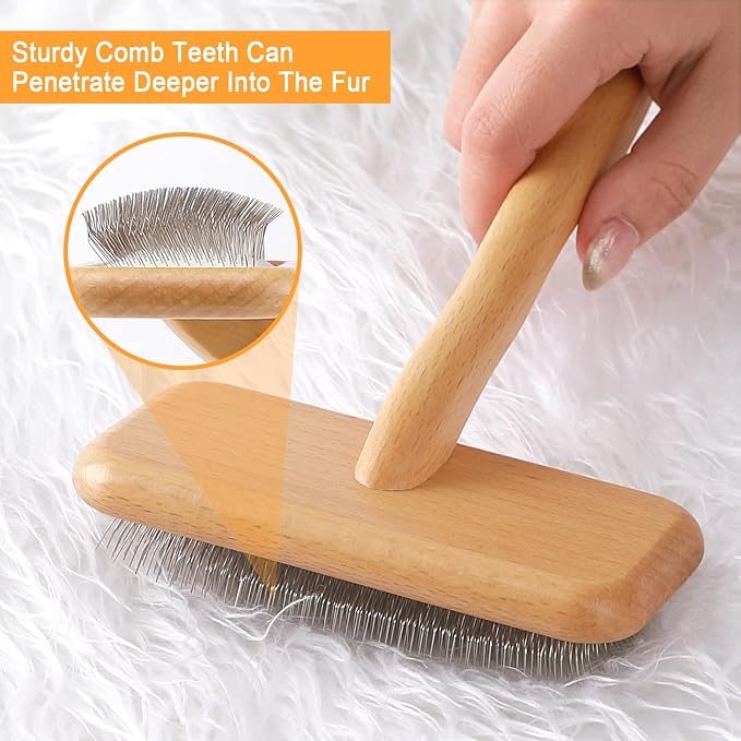 Carpet Rake Sheepskin Wool Brush and Sheepskin Brush Cleaner Comb, More Suitable for Pile Carpets/Rugs, for Carding Fur, Restore Carpets Softness and Texture (Wood, 3PCS(2*Big+1* Small)