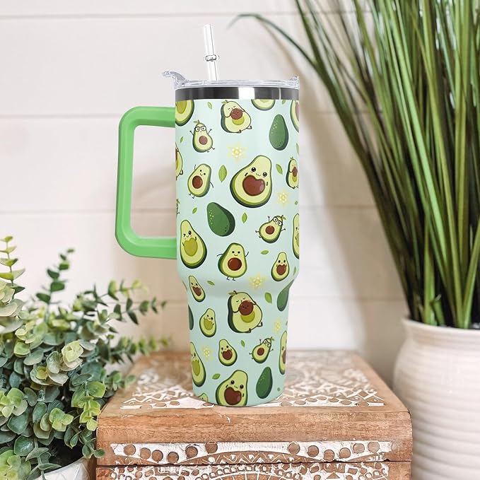 Ceovfoi 40 Oz Avocado Tumbler With Handle,Avocado Coffee Travel Mug Cup Water Bottle,Avocado Gifts for Women,Avocado Decor Stuff Accessories