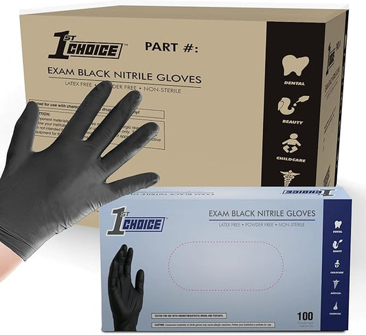 1st Choice Black Nitrile Gloves Disposable Latex Free - Exam Grade Black Gloves for Cooking, Medical, Dental, Cleaning - 4mil