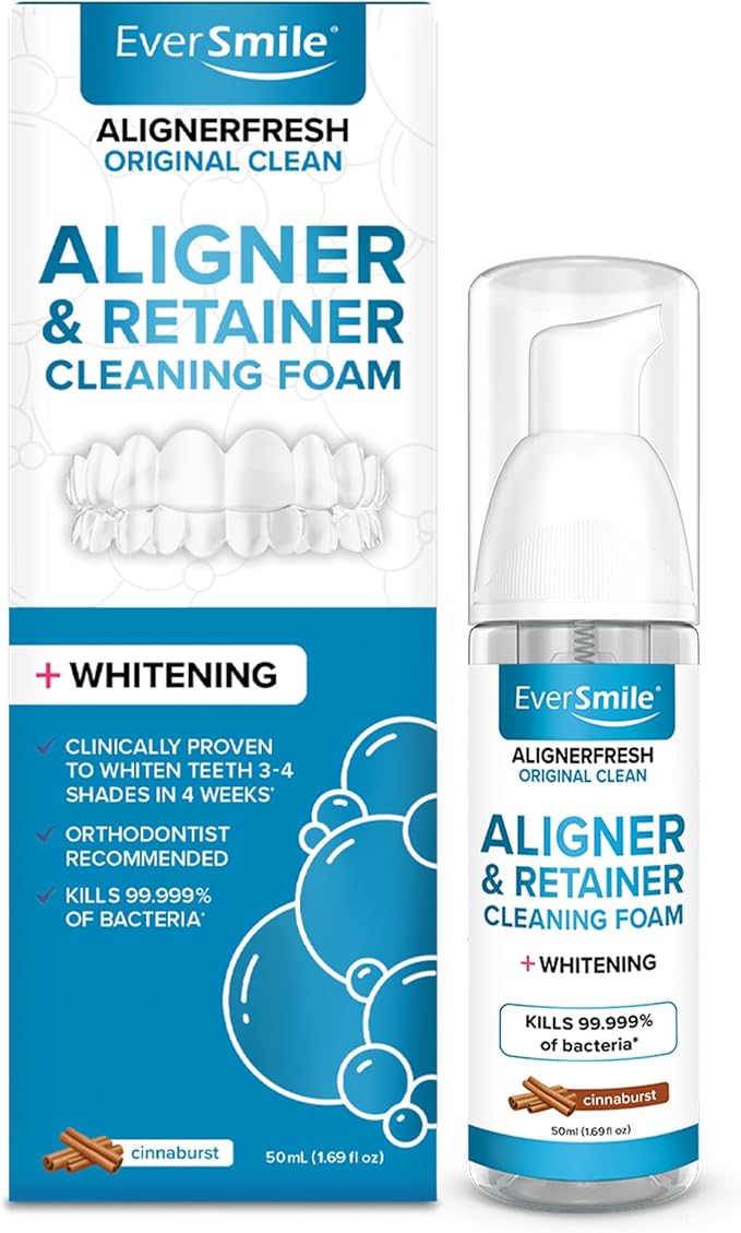 EverSmile AlignerFresh Original Clean Foam – Cleaner for All Clear Aligners & Retainers – Whitens Teeth, Fights Bad Breath – Cinnaburst, 50ml (1 Pack)
