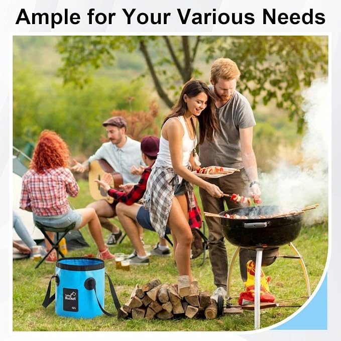 3 Gallon 3 Pack Collapsible Bucket, Foldable Water Bucket with Handles, Portable Camping Buckets for Fishing, Hiking, Cleaning, Outdoor & Travel Use (Blue)