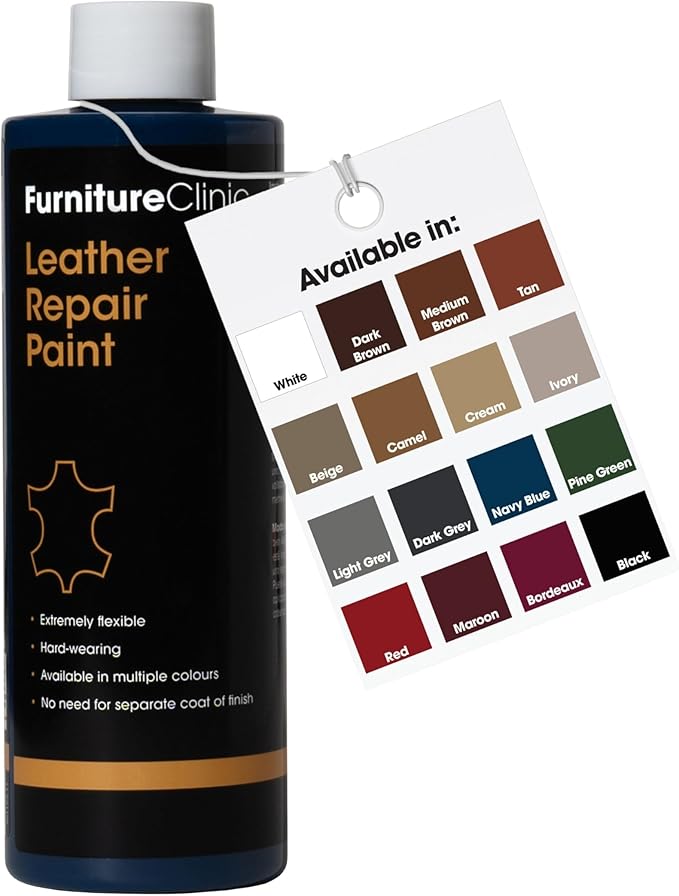 Furniture Clinic Leather Repair Paint | 2-in-1 Seal and Color | Use on Scratches, Tears, and Holes in Car Seats, Furniture | Quick and Easy Leather Repair Kit for Furniture (Navy Blue, 500ml / 17oz)
