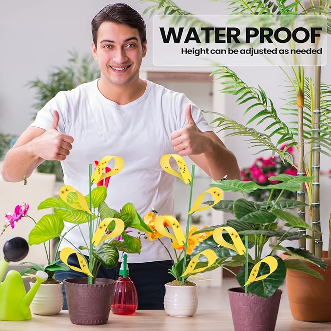 Qualirey 300 Pcs Sticky Houseplant Traps Fungus Gnat Fruit Fly Trap Sticky Houseplant Stakes Insect for Outdoor Garden Aphids, Whiteflies, Fruit Flies, Fungus Gnats, and Other Insects (Yellow)