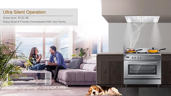MCBON Range Hood Insert 36 Inch, 700 CFM Range Hood Insert, Ducted/Ductless Insert Range Hood, 3-Speed Vent Hood Insert, Stainless Steel Hood Range Insert, Built In Range Hood 36 Inch, Black,TE77-36