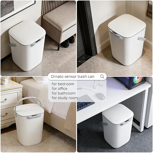 4 Gal Trash Can with Lid,Motion Sensor Trash Bin, Automatic Touchless Garbage Can,Odor Control, 15 Liter White Wastebasket Bin for livingroom,Bedrooms,Bathrooms,Office,Kitchens.