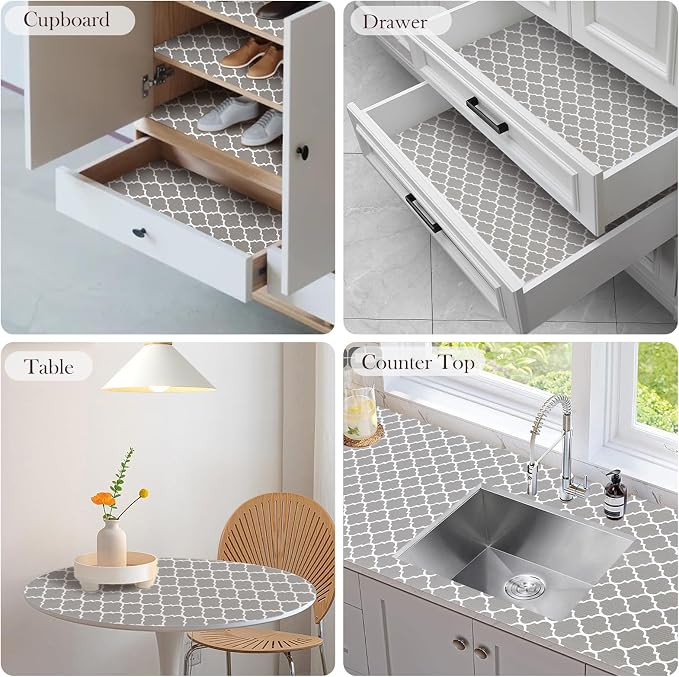 Drawer and Shelf Liner, Non-Slip Kitchen Cabinet Liners Non-Adhesive Thick Strong Grip Waterproof Washable Mats Protect Dresser Shelves Cupboard Bathroom Cabinets, Gray, 18 in X 20 FT