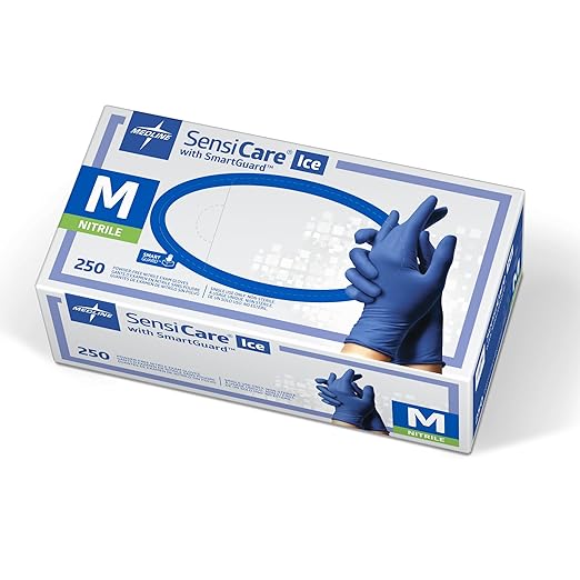 Medline MDS6800 SensiCare Ice Nitrile Exam Glove, Powder-Free with SmartGuard Film, 9.5" Length, XS, Dark Blue, Pack of 2500