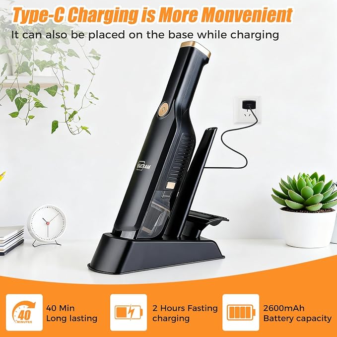 Handheld Vacuum Cordless,Dust Busters Cordless with Storage Dock,15KPA High Power Portable Vacuum Vordless,USB Quick Charge,Mini Vacuum with Multi-Nozzles & Washable Filter，Black