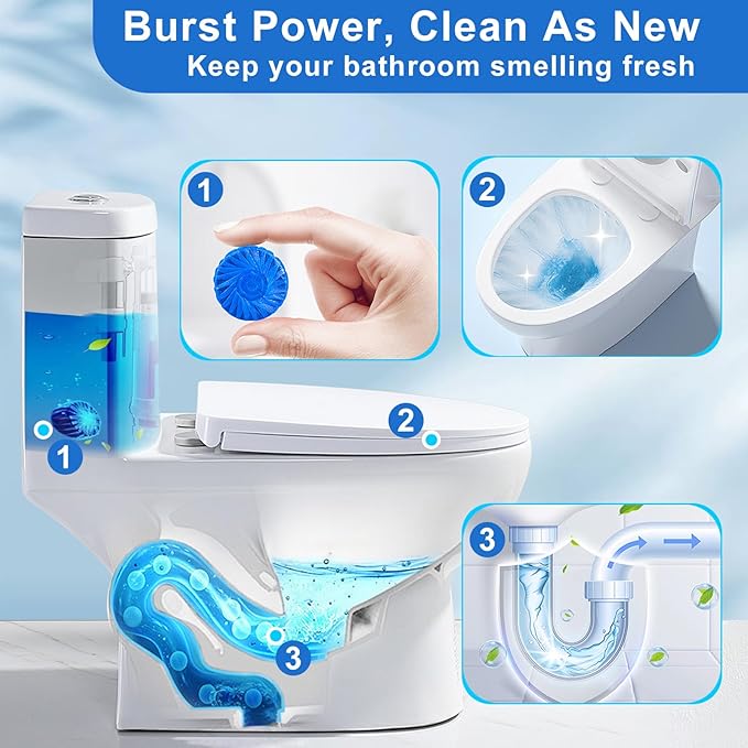 Msvvko Toilet Bowl Cleaners, Automatic Toilet Tank Cleaner Tablets, Blue Toilet Bowl Cleaner Tablets for Deodorizing & Descaling, Powerful Cleaning, Slow-Release Against Tough Stains 20 Pack