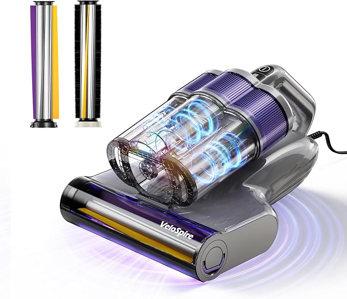 Bed Vacuum Cleaner, 20kPa Handheld Mattress Vacuum Cleaner with 253.7nm UV-C Light, Ultrasonic & 149°F Heating, Triple-Cup, Pet Hair Brush for Cleaning Bed, Sofa, Corded 650W