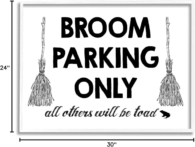 'Broom Parking Witty Halloween Witch Phrase'| Framed Giclee Art | Stupell Industries | White, 30 x 24 Inches, Easy to Hang and Sturdy, Made in USA, by Lettered and Lined