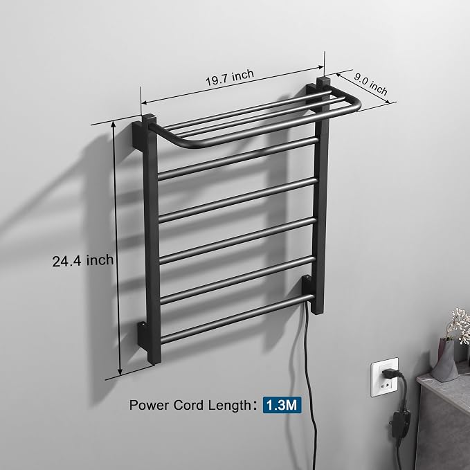 Heated Towel Racks for Bathroom, Hot Towel Warmer with 24hr Timer Stainless Steel Wall Mounted Electric Towel Warmers for Bathroom (Gold, 6-Bar)
