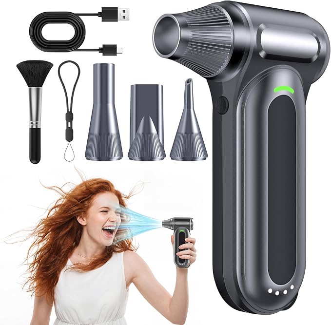 Electric Compressed Air Duster, High-Speed Cordless Air Blower with Rechargeable Battery for Keyboard, PC & Electronics Car Cleaning, Reusable Canned Air Alternative