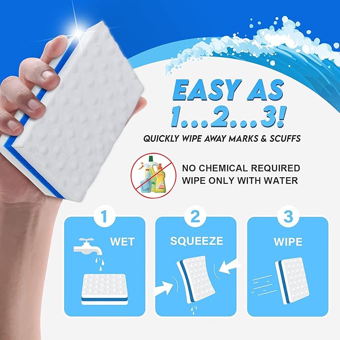 M. Neat Upgrade Melamine Sponge, 100 Pack Extra Thick More Lasting 3X Density Premium Magic Sponge Eraser, Multi Surface Power Scrubber Foam Stain and Mark Removal Cleaning Pads