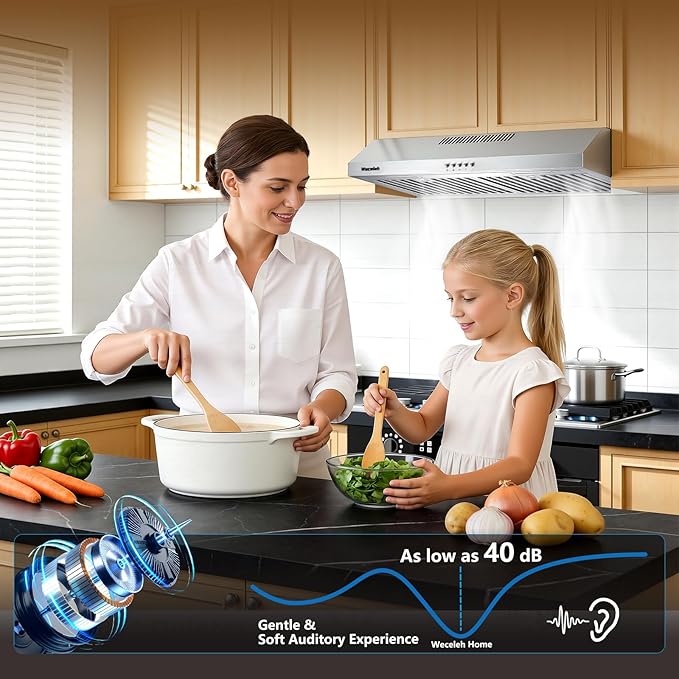 30 Inch Under Cabinet Range Hood - 600 CFM Ducted/Ductless Convertible Kitchen Vent Hood, Stainless Steel, 3 Speed with Baffle Filters & 2 LED Lights Brushed Finish, ETL Certification