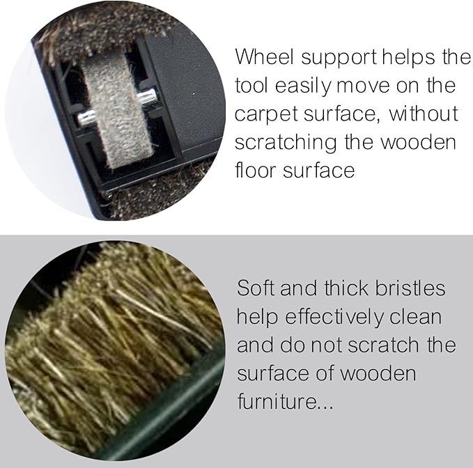 For Carpet & Hard Floors Vacuum Brush Attachment with Horse Hair Bristles and Wheels Using On Any Surface without Scratches - Hardwood Floor Attachments plus Vacuum Hose Adapter