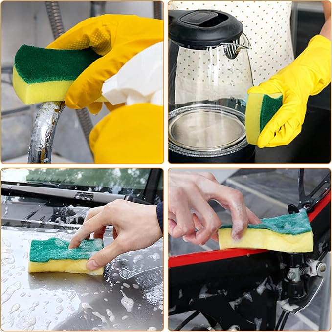 100 Pack Individually Wrapped Sponges Uncompressed for Household Cleaning Kitchen Dishwashing Non Scratch Scrouing Sponge Bulk for Hotel Car Airbnb Apartments,Green