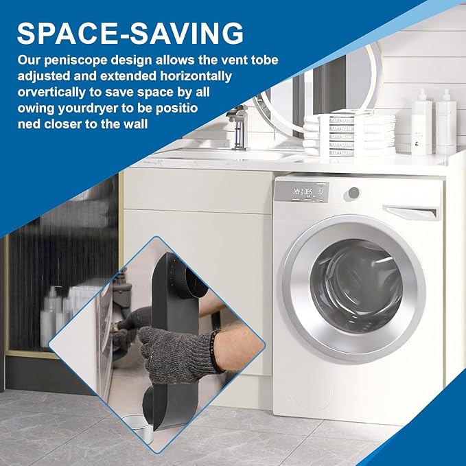 12-19 in periscope dryer vent,telescoping dryer vent,Fit for Whirlpool and all 4in Dryer Vent Outlet,dryer vent kit for tight spaces, adjustable dryer vent OEM Upgraded 304 stainless steel black