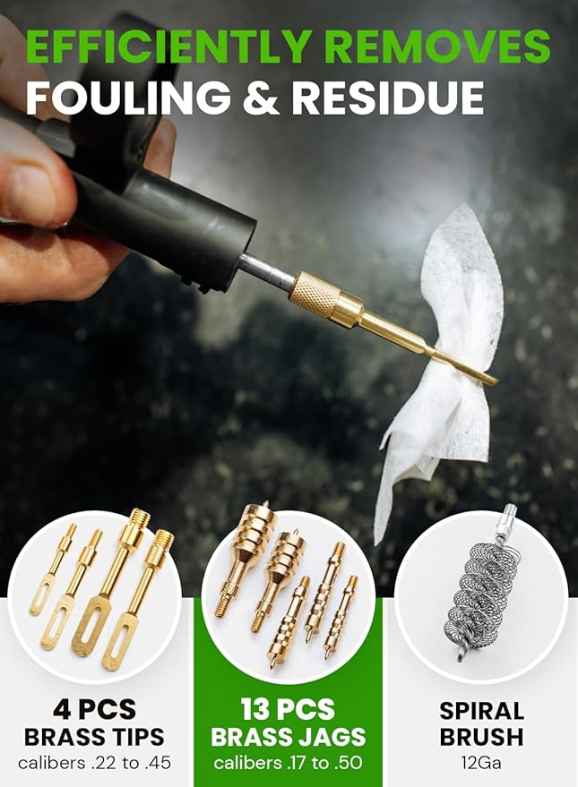 Universal Gun Cleaning Kit for All Guns - Portable Gun Cleaning Kits for Handguns and Rifles, Shotgun, Airsoft - Incl. Stainless Steel Rods, Brass Jags, Gun Cleaning Patches, Cleaning Swabs