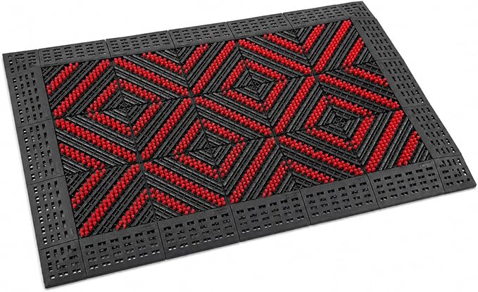 Heavy-Duty Outdoor Door Mat – Door Scrubber Mat Boot Scraper – All-Weather Mud & Snow Shoe Cleaner for High-Traffic Entryway, Garage, & Patio (Black & Red, 24"x35")